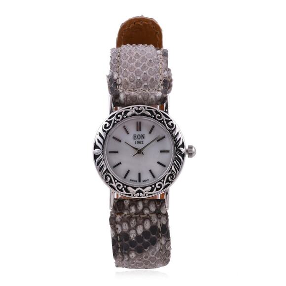 Sterling Silver Watch with Python Leather Strap - Picture 2 of 5